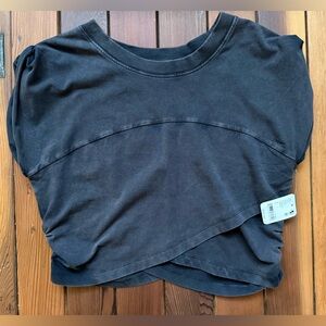 NWT Free People Movement Black Cropped Short Sleeve Top L